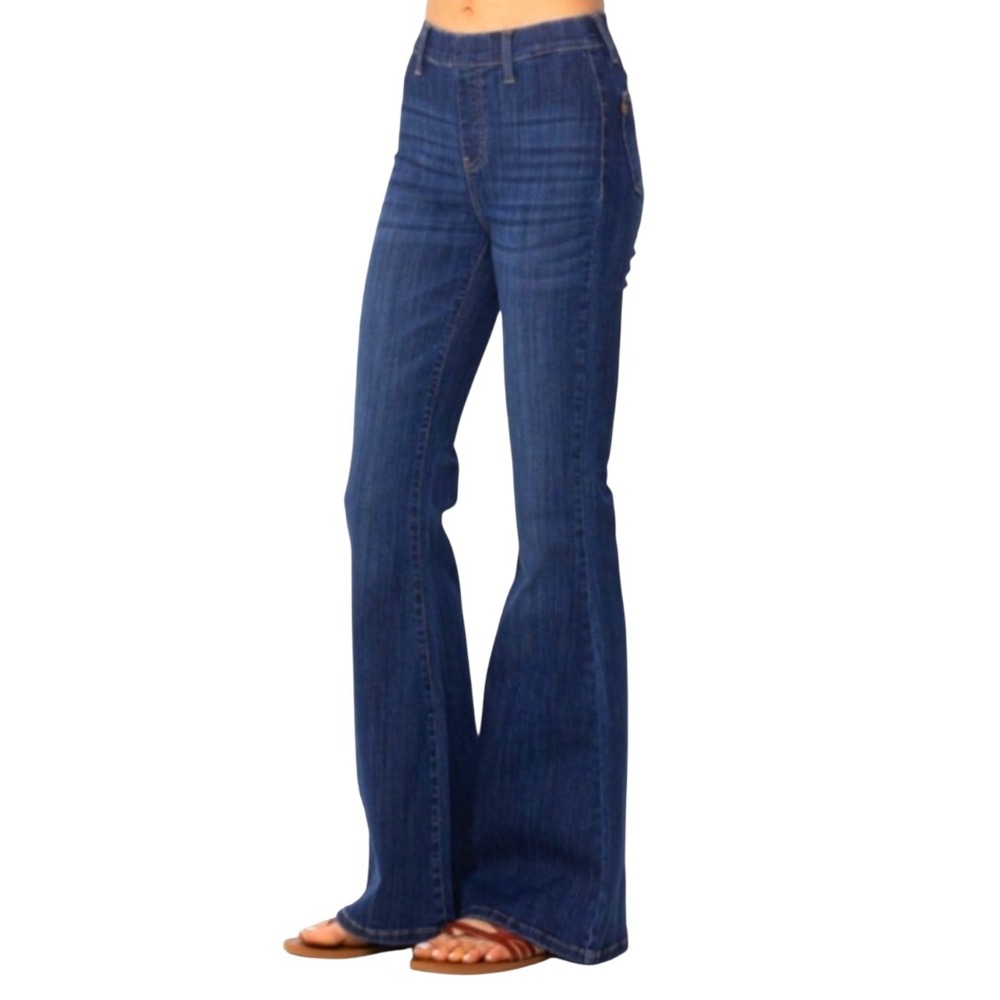 Judy Blue Pull On Flare Jeans Womens 11/30 Dark Wash Excellent High Rise Stretch